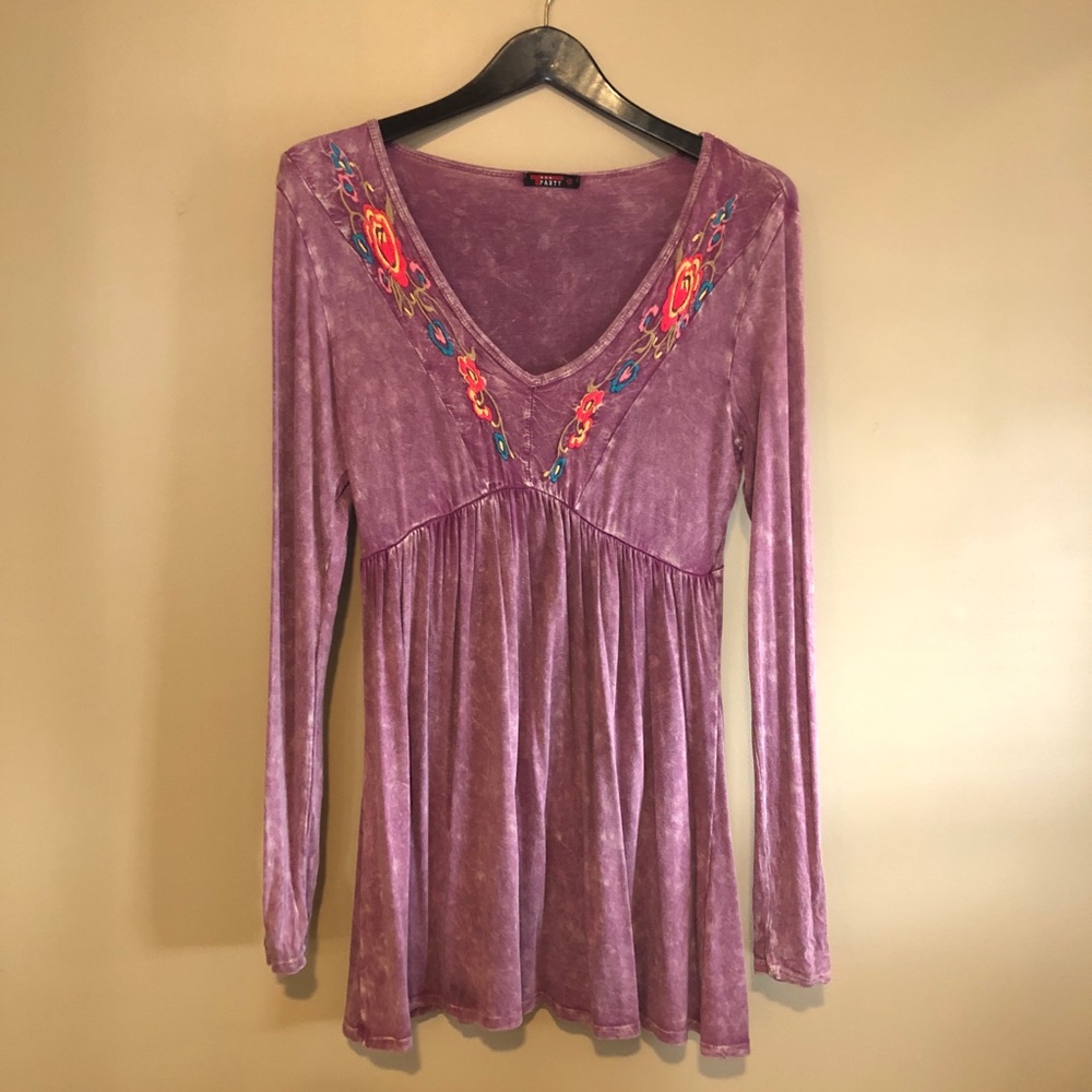 Purple Embroidered Longsleeve Blouse